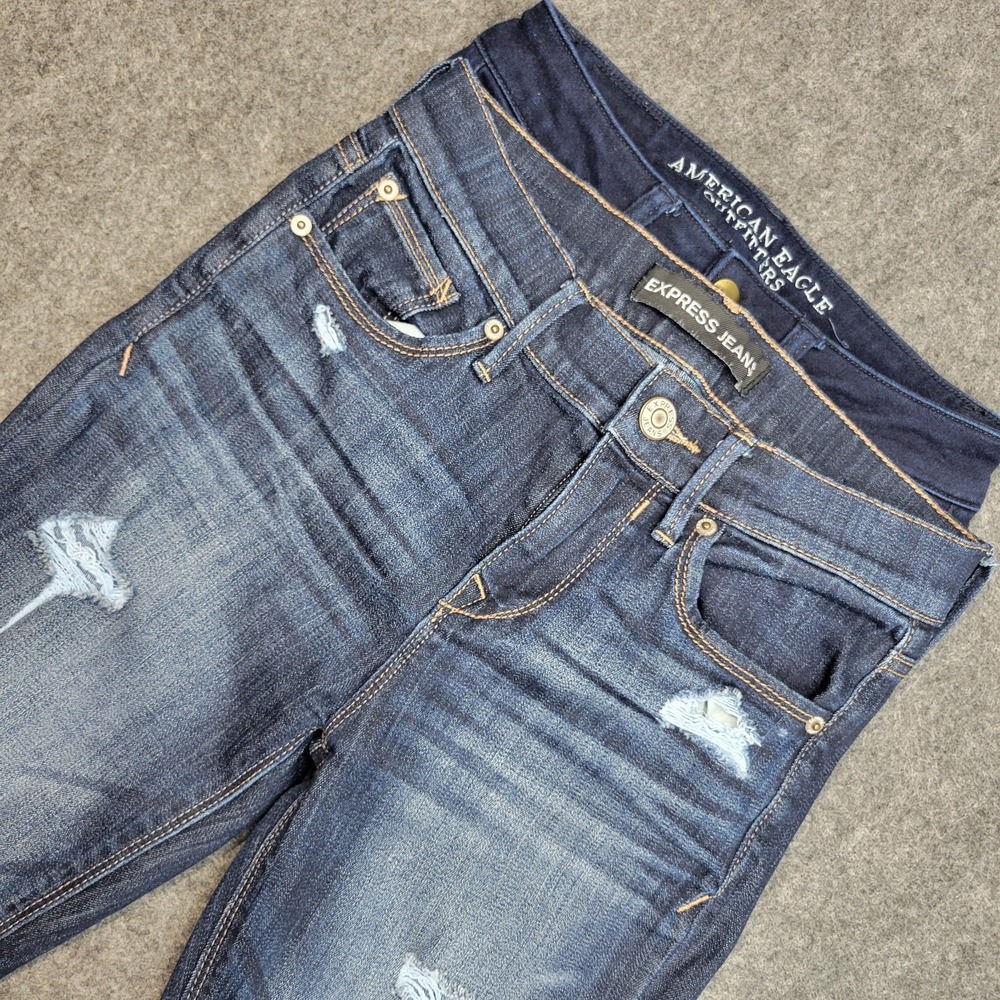 American Eagle Jeans Womens 0 Blue Mid Rise Distressed Slim Skinny Leg MIX LOT